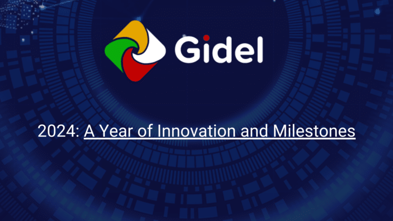 Banner graphic for Gidel 2024 Milestones featuring the Gidel logo and the text '2024: A Year of Innovation and Milestones' set against a dark blue digital technology background.