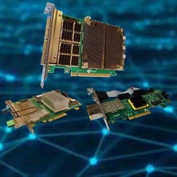 Gidel FPGA Compute Acceleration Boards displayed against a digital network connectivity background