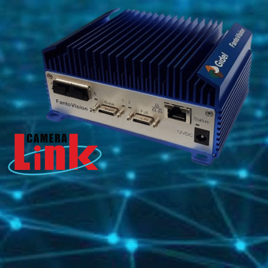 Gidel FantoVision20-CL displayed against a digital network connectivity background