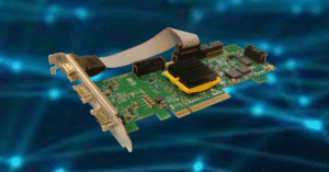 Gidel HawkEye-CL: PCIe Camera Link Frame Grabber displayed against a digital network connectivity background