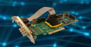 Gidel CamSim-X: CoaXPress Camera Simulator displayed against a digital network connectivity background.