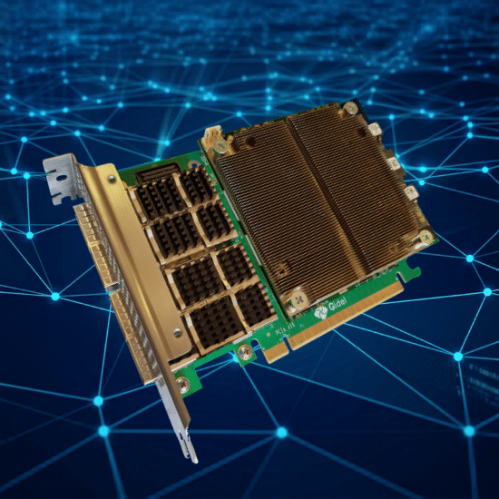 Gidel Proc1C10M-120GigE displayed against a digital network connectivity background